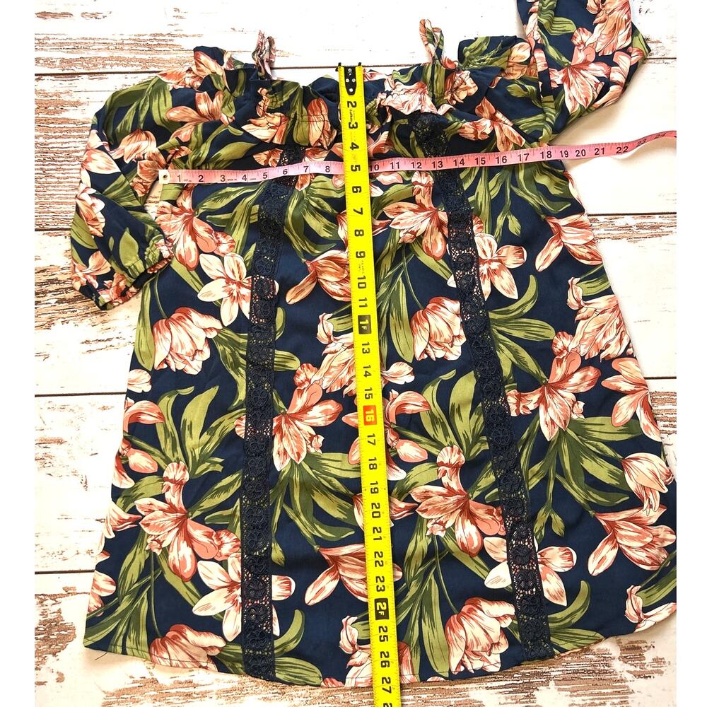 Blu Pepper Cold Shoulder Floral Dress Size M Tropical Off Shoulder Dress - Picture 4 of 17